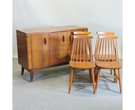 A set of four Ercol style dining chairs together with a 1970's teak G-plan side board, 122cm