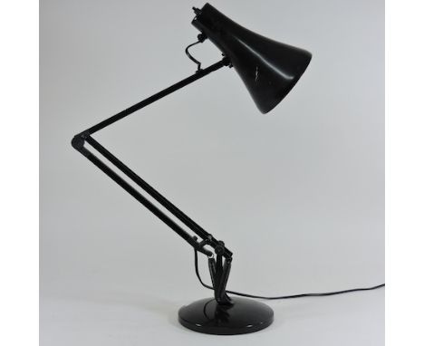 A black painted Anglepoise desk lamp, the plug stamped BBC