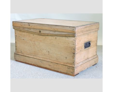 A 19th century pine and metal bound trunk, 100cm