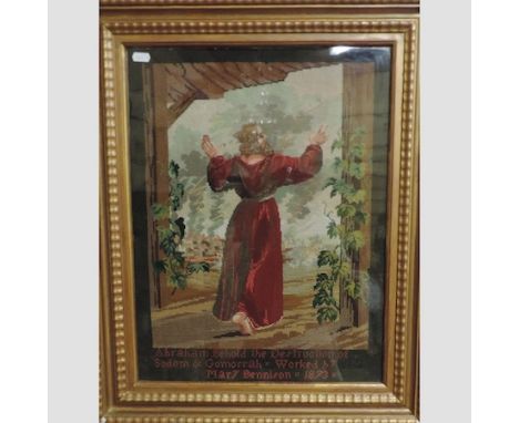 A 19th century tapestry, depicting Abraham, worked by Mary Bennison, 1873, 51 x 39cm