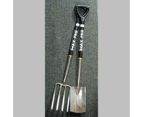 A stainless steel garden fork and spade
