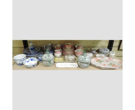 A collection of china, to include a pair of Chinese pottery vases and covers, continental tea wares and blue and white china