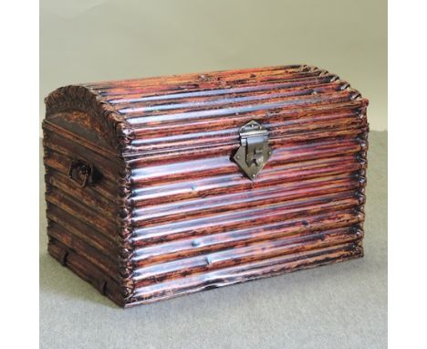 An antique painted metal trunk, with a hinged lid, inscribed Bradbury's patent, 76cm