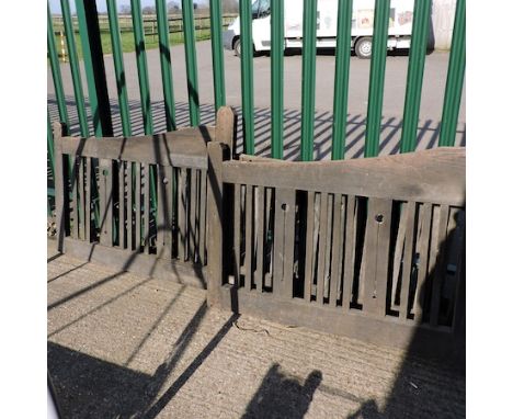 A pair of early 20th century oak garden gates, 173cm wide x 82cm tall, together with a similar gate, 120cm wide x 103cm tall