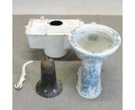 A Victorian Staffordshire blue and white waterfall closet, together with various other light fittings 