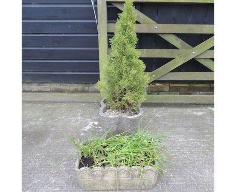 A reconstituted stone garden planter, together with another, 105cm tall overall