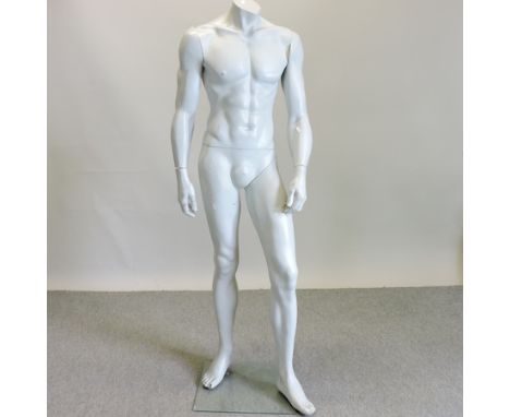 A white painted life size male mannequin on stand, 170cm tall