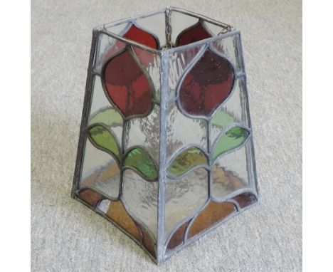 A leaded coloured glass hall lantern, 24cm tall