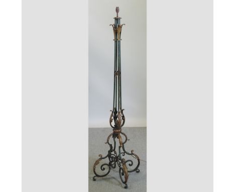 An Art Nouveau painted wrought iron standard lamp, 158m tall overall