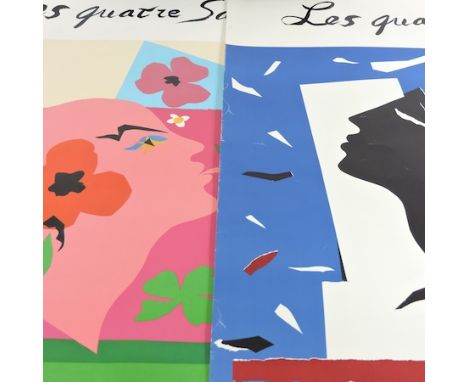 A collection of posters, to include Yves St Laurent exhibition posters, MOMA, an ordnance survey map of Battersea and views o