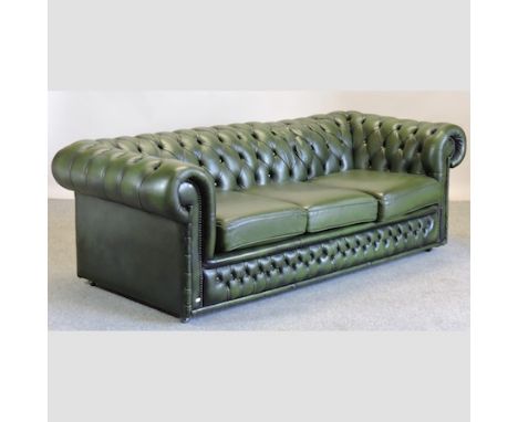 A green upholstered Chesterfield sofa, 198cm