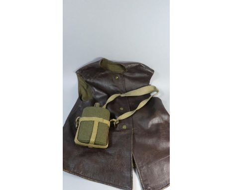 A WWII Leather Jerkin, No 2, Size Number 1, By the Castle Golf Company Ltd, together with a Military Water Flask. 