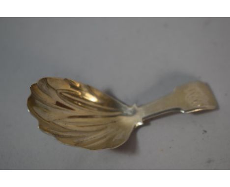 A Georgian Silver Tea Caddy Spoon Monogrammed WCO. London 1822, Bowl in the Form of a Leaf. 