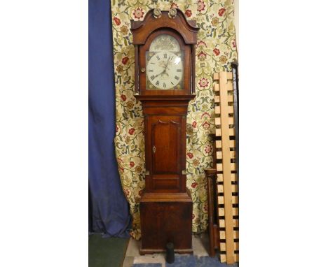 An Oak Long Case Clock with Arched Painted Dial Inscribed WM.Wellings, Oak Gate. 30 Hour Movement, for Complete Restoration 