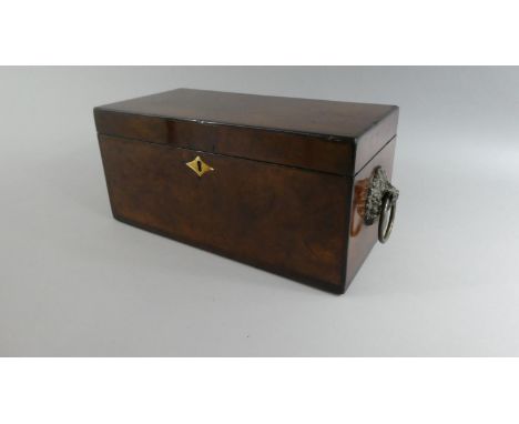 A 19th Century Burr Elm Tea Caddy with Brass Carrying Handles. 30x15x14cms Wide