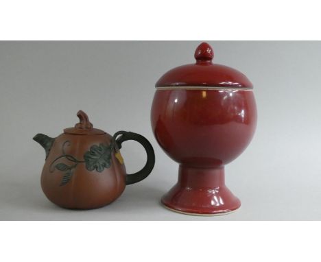 A Yixing Teapot and Oxblood Glazed Lidded Vase with Six Character Mark to Base 