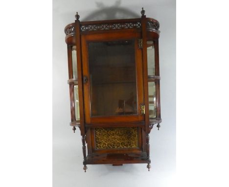 A Late Victorian Wall Hanging Mahogany Glazed Cabinet with Mirrored Side Quadrant Shelves, Open Display Area to Base with Cut