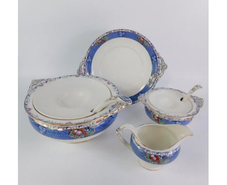 A Burleighware pottery dinner service decorated in the Marlborough pattern,  comprising six graduated meat platters, soup tur