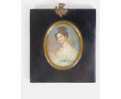 Continental School. Miniature on ivory portrait of a lady in early nineteenth century costume, verso tilted Countess Cham-Mar