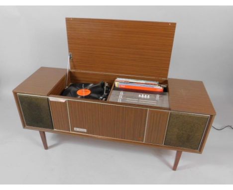 A Pye Cambridge 1970's radiogram stereogram, model 125, with radio and record deck, 128cm x 41cm x 56cm.