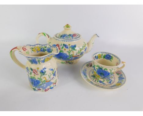 A Masons Ironstone part tea service decorated in the Regency pattern, comprising teapot, hydra jug, six breakfast cups and sa