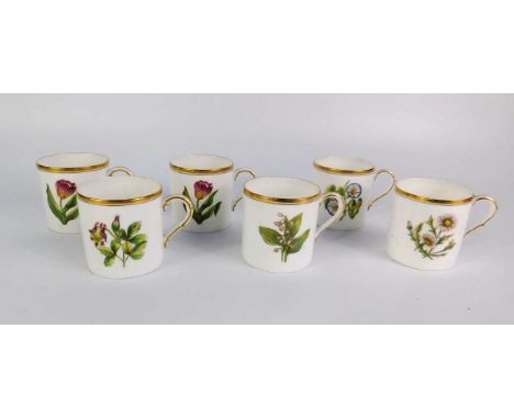 A set of six Royal Worcester porcelain botanical coffee cans, circa 1957, printed marks, comprising Columbine, Daisy, Tulip (