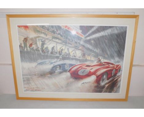 After George Ham. 24 Heures du Mans 1954, print, signed by Maurice Trintignant, 63cm x 94cm.