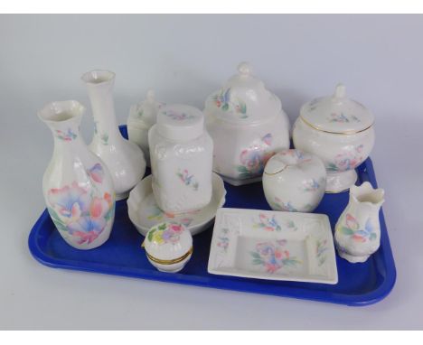 A group of Aynsley porcelain decorated in the Little Sweetheart pattern, including vases, jars and covers and dishes, (11).