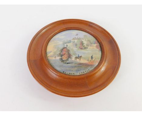 A Prattware pot lid Walmer Castle, framed, 9.5cm diameter.