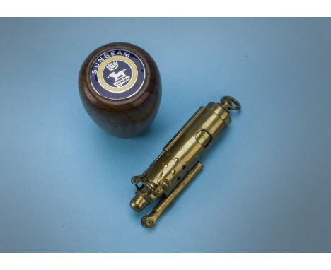 Vintage gear kever knob A Sunbeam Rapier Classic car wooden gear knob, with a brass cigar lighter, G.