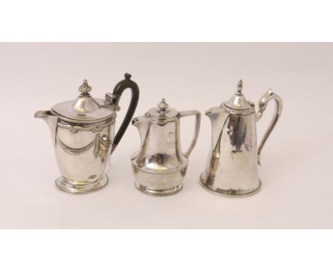 White Star Line A group of three first half century silver plated coffee and hot water pots, varying styles, from  several ma