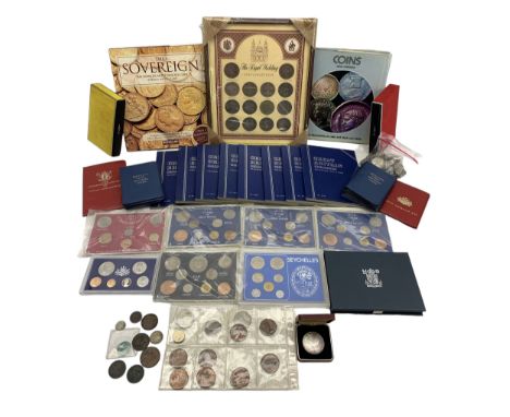 Great British and World coins, including 'Britain's First Decimal Coins' sets in blue wallets, pre decimal coinage, various e