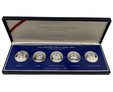 The Coronation Jubilee Crown Coins sterling silver proof set, dated 1978, comprising five twenty five dollar coins, produced 