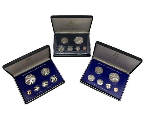 Three British Virgin Islands proof six coin sets, dated 1974, 1975 and 1978, from one cent to one dollar, all produced by The