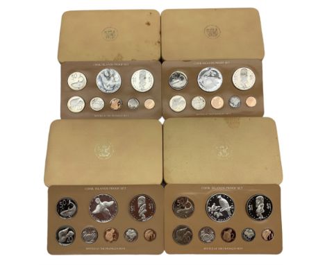 Four Cook Island proof eight coin sets, dated 1976, 1977, 1978, 1979, from one cent to five dollars, produced by The Franklin