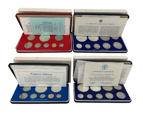 Two Jamacia proof nine coin sets, dated 1976 and 1979, from one cent to ten dollars, The Republic of Liberia eight coin set, 