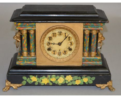 An unusual lacquered mantle clock with American chiming movement marked "Newhaven USA"