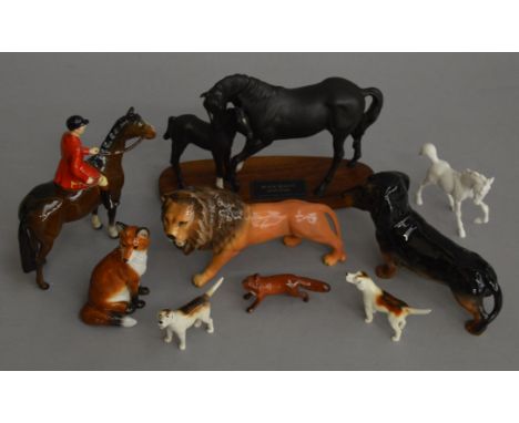 9 Beswick figures including a Connoisseur Collection Black Beauty and Fowl, Hunting examples etc.