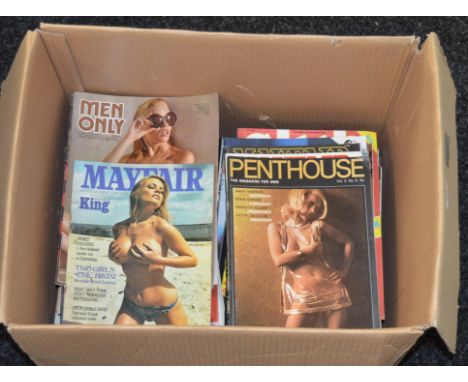 A quantity of vintage gentlemen's magazines includes Penthouse, Men Only, Mayfair etc