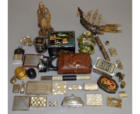 A good mixed lot of collectables including inkwells, various trinket and jewellery boxes, silver plated items etc