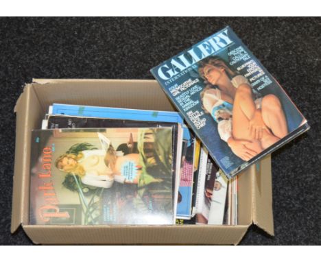 A quantity of vintage gentlemen's magazines includes Gallery, Knave, Peaches and Park Lane etc