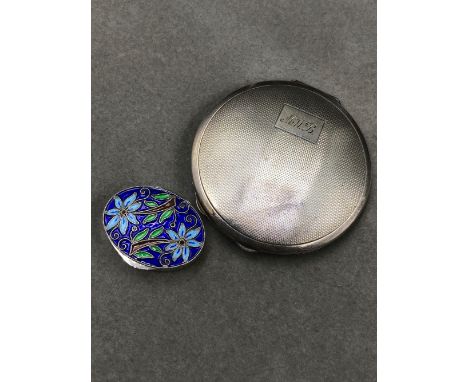 CONTINENTAL SILVER AND ENAMEL PILL BOX WITH A GILDED INNER. SILVER MARKS TO THE OUTER CASE. 4.0 x 3.0cms, TOGETHER WITH A HAL