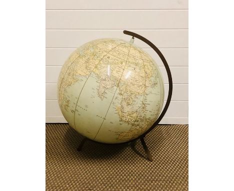 An inflatable "Hammond's International Globe" on brass stand - circa 1950's with original leaflet 