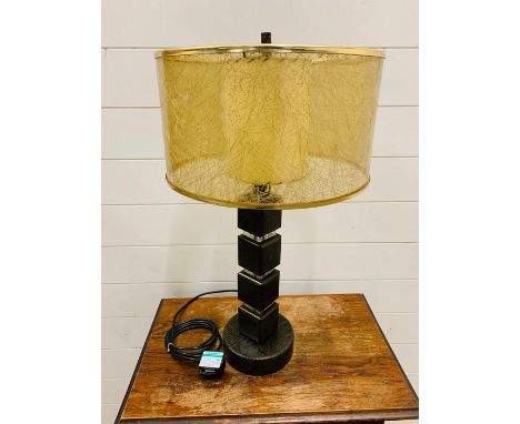 An American 1950's geometric design lamp in green oak stained squares with spacers
