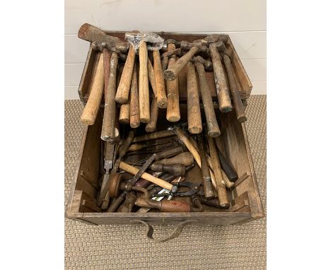 Toolbox with a selection of vintage tools, hammers etc