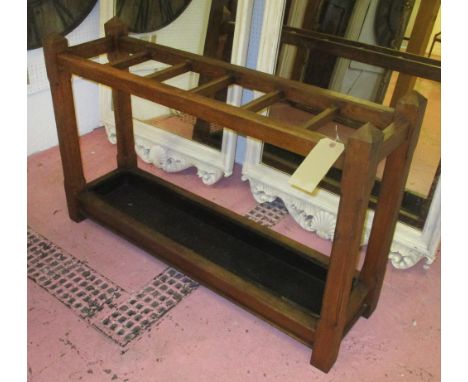 COUNTRY HOUSE STICK STAND, 19th century Gothic pine, rectangular with galvanised tray, 128cm x 78cm x 30cm D.