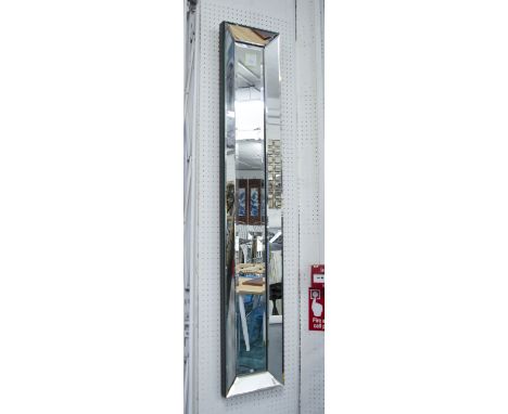 PIER MIRRORS, a pair, with bevelled plate mirrored surround, 140cm x 25cm. (2)