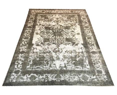 VINTAGE KERMAN CARPET, 282cm x 200cm, palmette and vine design in an en gris finish.