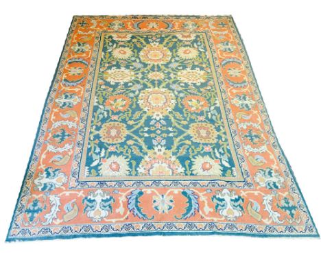 PERSIAN 'OUSHAK' DESIGN CARPET, 342cm x 243cm, powder blue palmette and vine design.