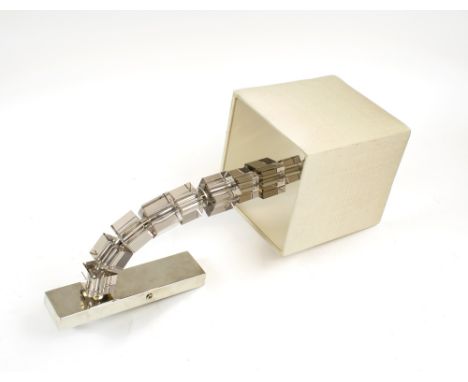 PORTA ROMANA LARTIQUE WALL LIGHT, glass segmented cube form on a nickel back plate with square shade, 36cm H. (RRP £609)